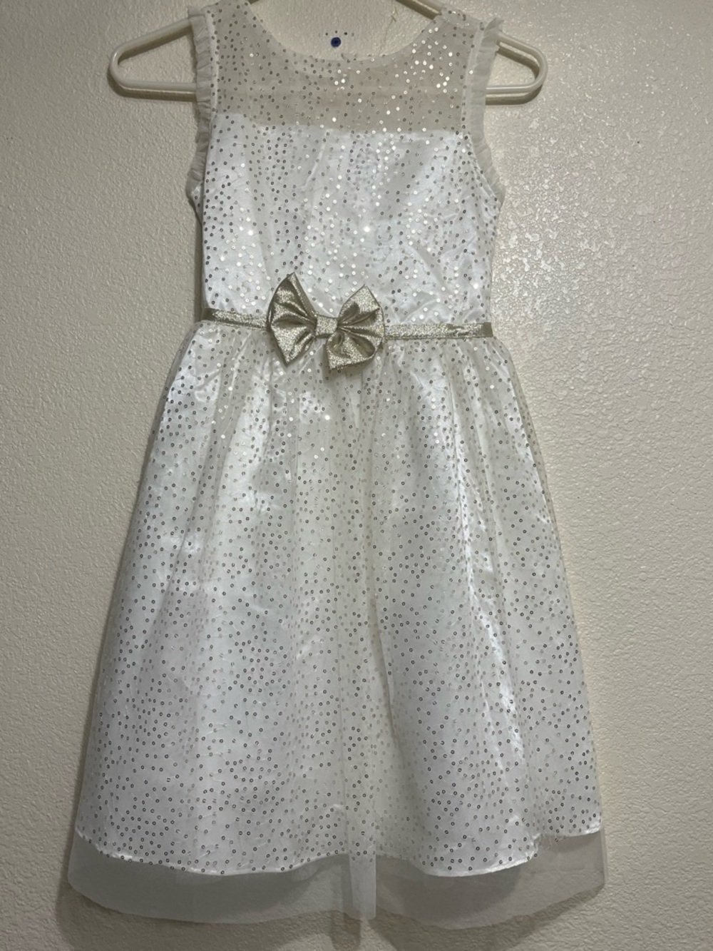 Jona Michelle White Sparkle Bow Belt Party Dress